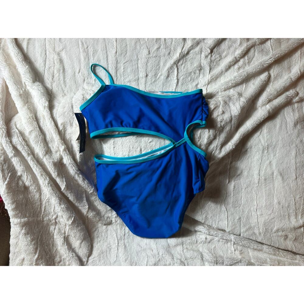 Couture Colorblock Royal Blue & Teal One-Piece Cutout Swimsuit NWT